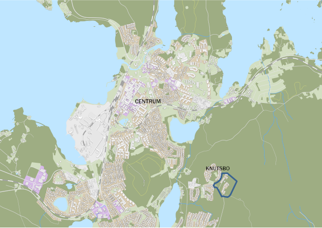 Karta över Ludvika, visar var Knutsbo etapp 7 ligger