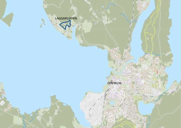 Kart över Ludvika som visar var Laggarudden etapp 4 ligger