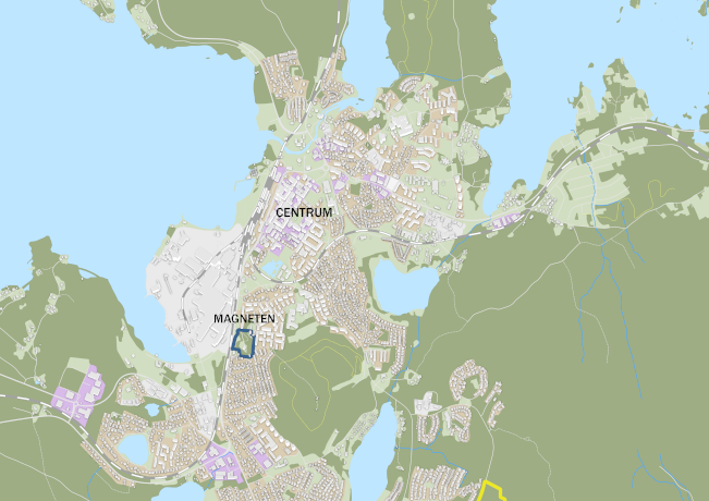 Kart över Ludvika där området Magneten är markerat.