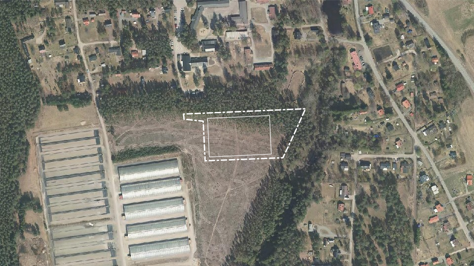 Planområde för ny detaljplan Nyhammar konstgräsplan.