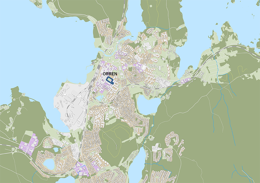 Karta över Ludvika, kvarteret Orren markerat.