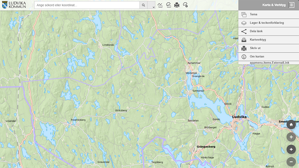Karta Ludvika kommun med kartverktyg 